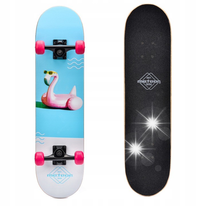 Скейтборд Meteor, 76x19см, 9 слоя, син, бял, черен, пълен комплект