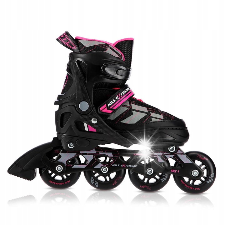 Ролери регулируеми Nils Extreme, черен/виолетов, размер 39-42, каучукови колела ABEC-7