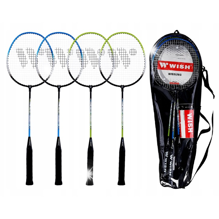Комплект 4 Ракети + 3 Топки за Бадминтон Steeltec 416K, Стомана-алуминий, 66,5см, 115гр