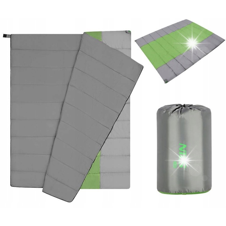 Двоен спален чувал Nils Camp C2011, 190x150см, сиво-зелен, за 2 души