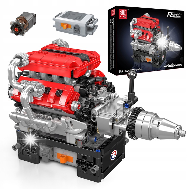 Комплект за изграждане V8 двигател, Mould King, 750 части, съвместимост, многоцветен