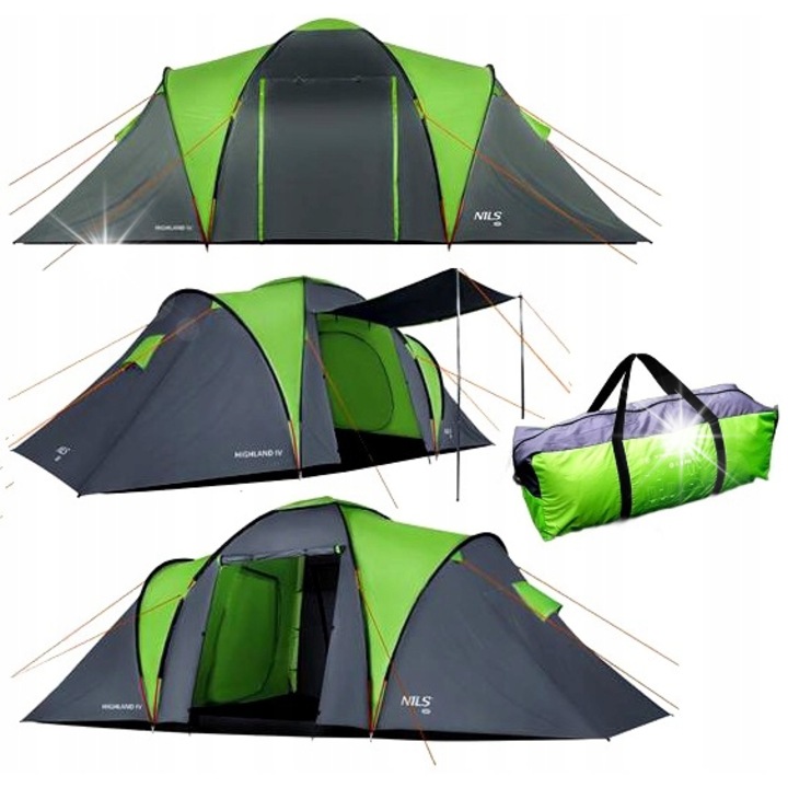 Nils Camp Highland IV kempingsátor, 4 személyes, 2 hálószoba, vízálló, többszínű