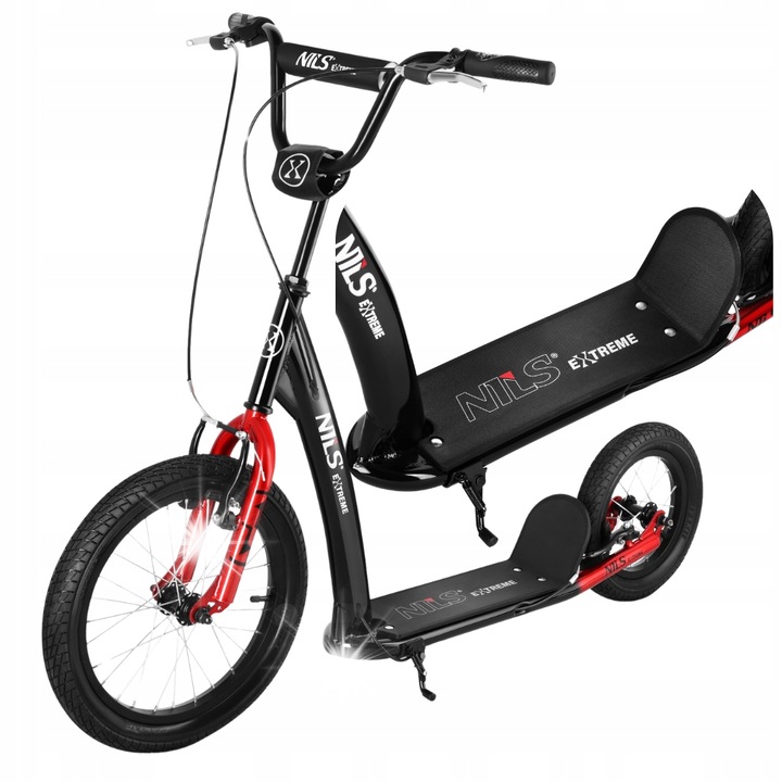 Тротинетка Nils Extreme WH10612, 16"/12" помпащи се гуми, алуминиева рамка, черна, 8,5 кг, пълен комплект