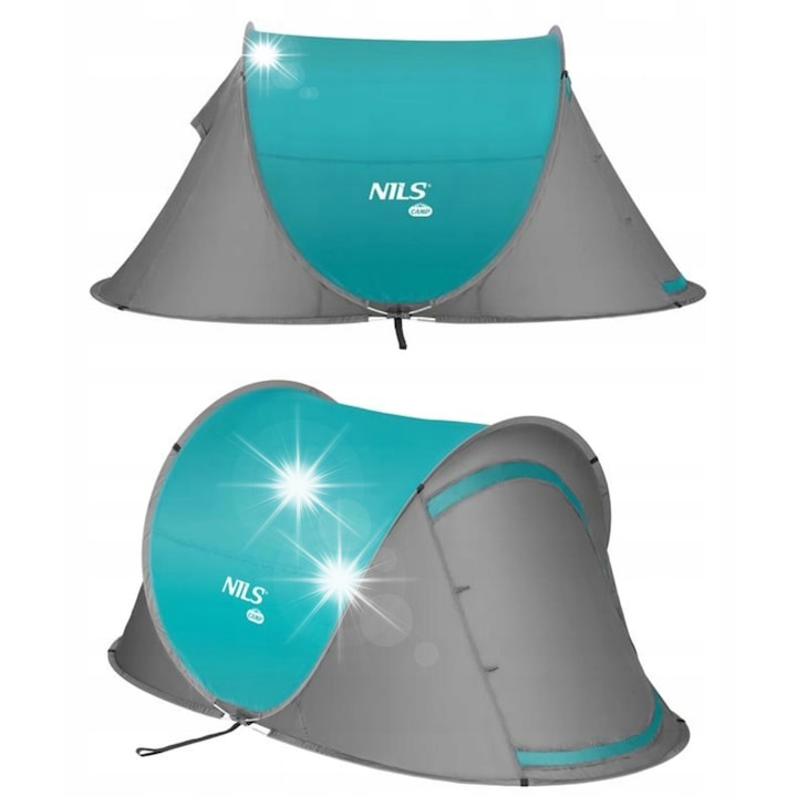 Палатка за къмпинг двойна NC3743, Nils Camp, тюркоаз, 220x120x95см, саморазпъваща се, водоустойчива
