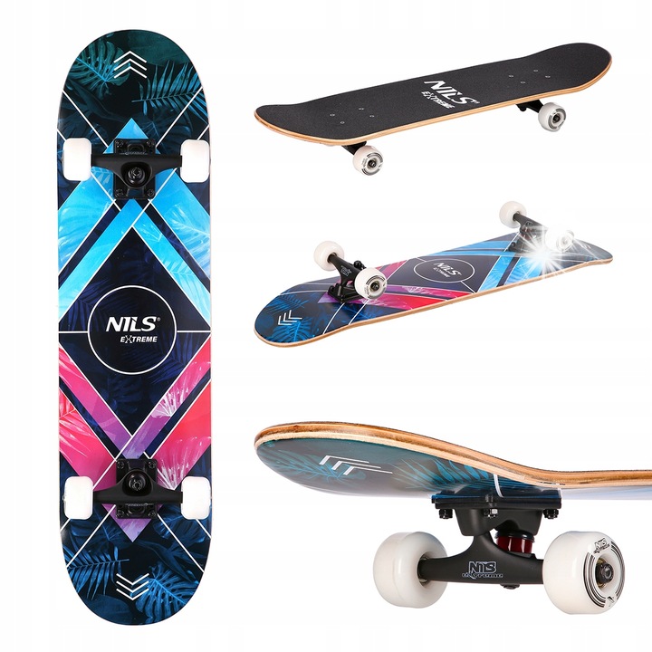 Скейтборд Nils Extreme CR3108SA, 9 слоя, колела PU 54x36 мм, черен, 78x20 см