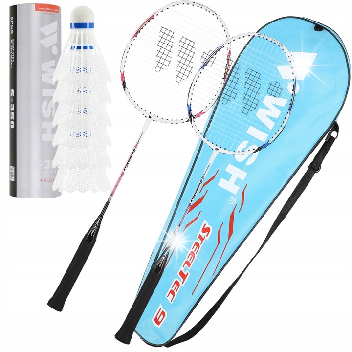 Комплект 2 ракети за бадминтон WISH с 6 перца S-350, многоцветен, 665 мм