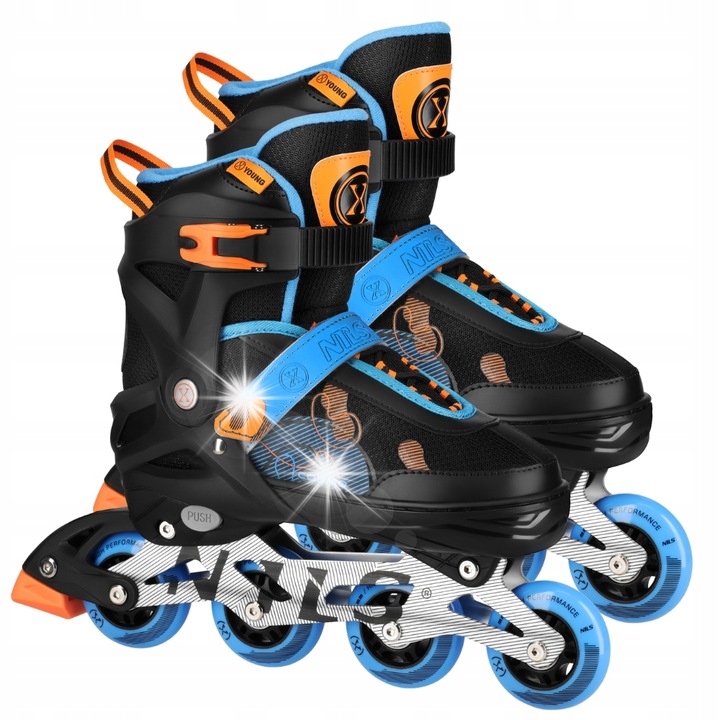 Регулируеми ролери Nils Extreme, 70 мм, черни и сини, със сигурна система за закопчаване