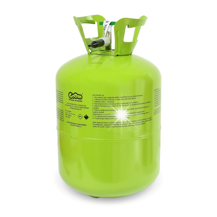 Бутилка с хелий за 30 латексови балона 9'', Godman, зелен, 360x195x195mm