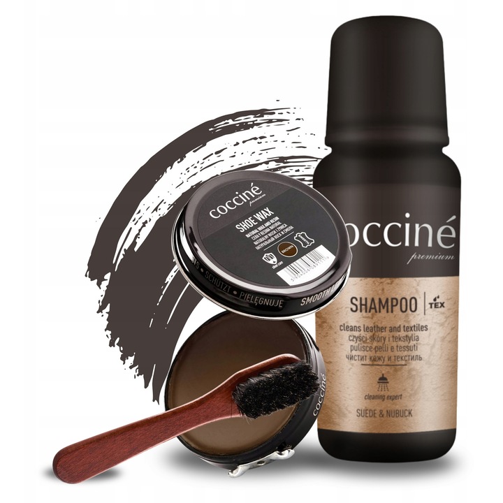 Set de ingrijire a incaltamintei, Coccine, 3 in 1, 75 ml sampon, 40 ml crema de ghete maro, marker, pentru curatare si ingrijire, pentru piele, piele intoarsa, nubuc, materiale textile, multicolor, setul include: sampon, crema de ghete, marker, material: