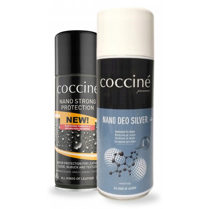 Set 2 in 1, Coccine, Nano Strong Protection, 230 ml, Deodorant pentru incaltaminte Nano Deo Silver, 400 ml, Impregnare, Deodorant, Protectie impotriva apei, murdariei, Multicolor, Setul contine: 1 x Coccine Nano Strong Protection 230 ml, 1 x Coccine Nano