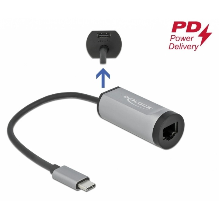 Адаптер USB-C 3.2 Gen 1 към Гигабит + USB-C PD, Delock 64116