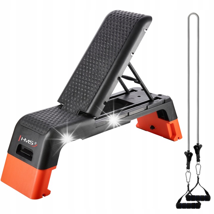 Степ аеробика HMS AS009, 2 в 1, регулируема, противоплъзгаща, 110,5x33,5x20/36см, с включени експандери