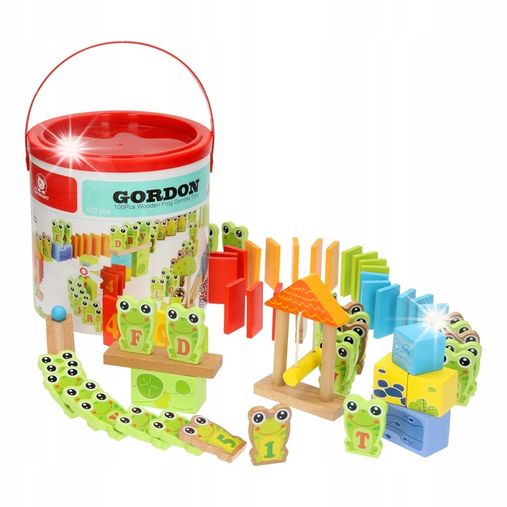 Комплект образователни игри Top Bright Дървено домино 100 елемента, Многоцветен, 3-4 години