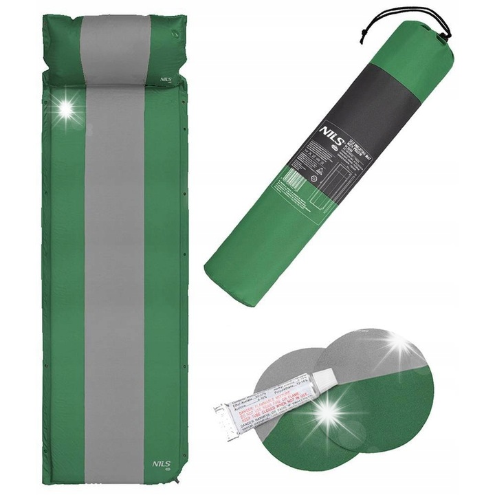 Матрак за пътуване, Nils Camp, с възглавница, 193x58x3см, пълен комплект с калъф и ремонтен комплект