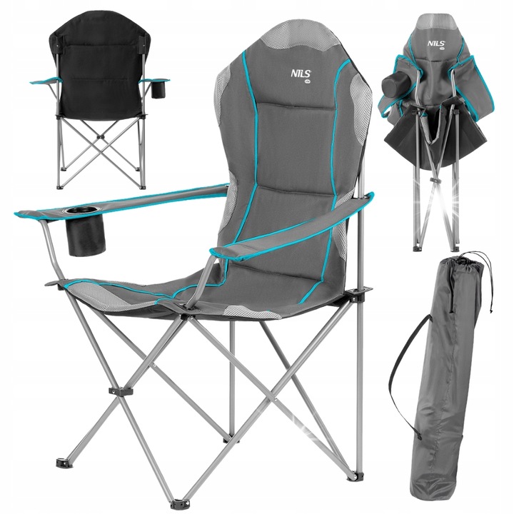 Къмпинг стол Nils Camp NC3080, 600D Oxford, противоплъзгащ, светлосив, 95x110x50см, комплект с калъф