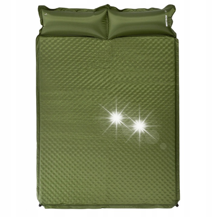 Двойна самонадуваема постелка Meteor 192x132x3 см, зелена, с вградени възглавници, водоустойчива