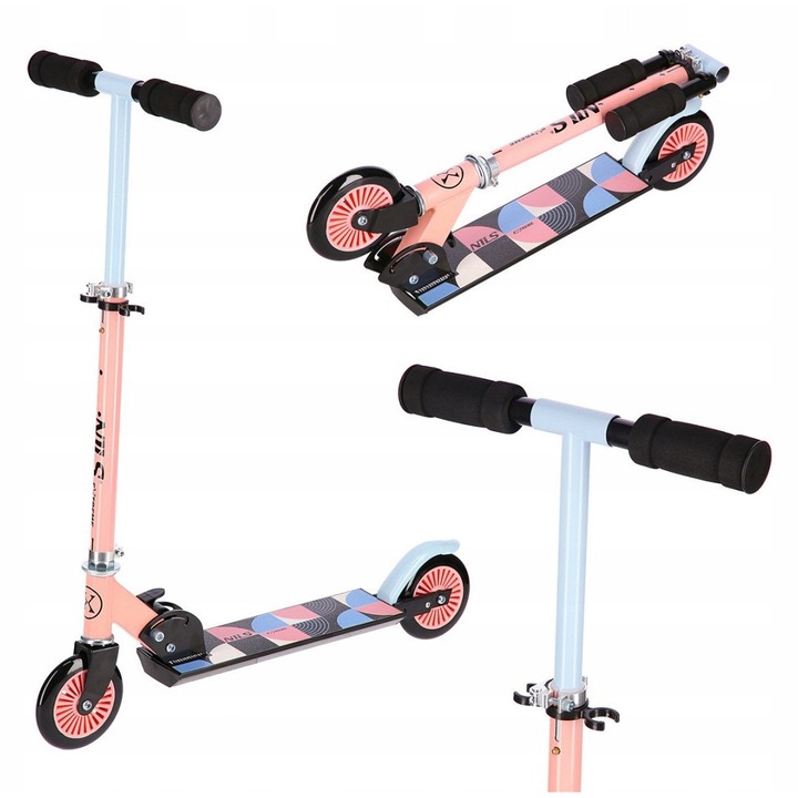 Тротинетка Nils Extreme HD026, сгъваема, колела 125мм, розова, 66,5x32см