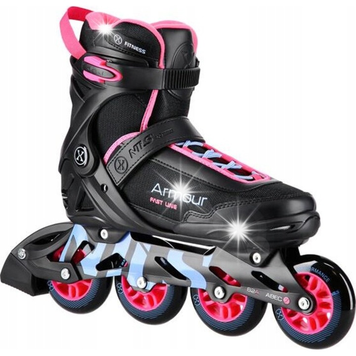 Ролкови кънки Nils Extreme Armour NA22151, 84мм/90мм, размер 44, черно-розови, комплект