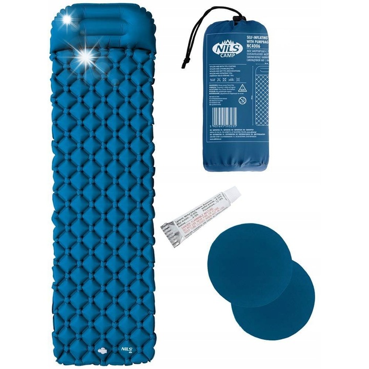 Туристическа постелка Nils Camp NC4006, тюркоаз, 190x58x5см, комплект с възглавница и комплект за ремонт