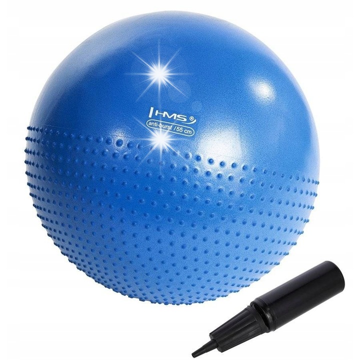 Фитнес топка HMS, модел YB03N, 55 см, синя, комплект с помпа и календар