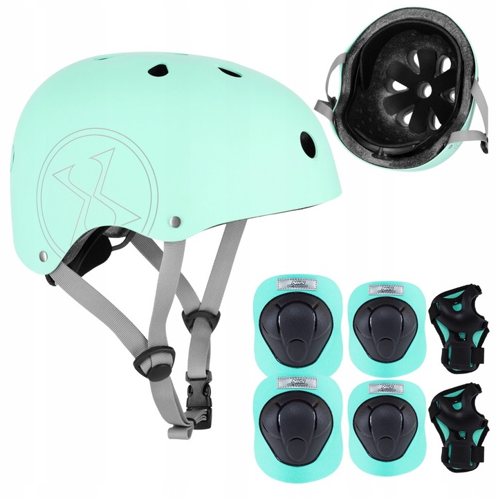 Комплект каска и протектори Nils Extreme, технология Out-mold, цвят мента, размер L