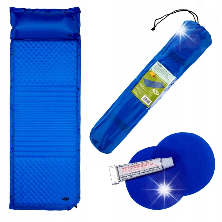 Надуваем дюшек Nils Camp NC4001, с възглавница, 190x63x3,8 см, син, с комплект за ремонт