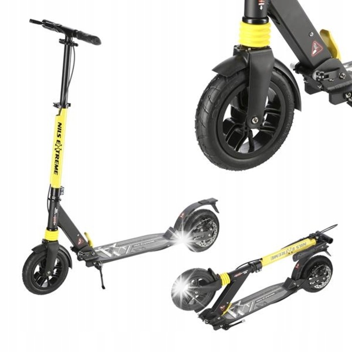 Сгъваема тротинетка Nils Extreme HM208T, 200 мм, с дискова спирачка, алуминий, черно-жълта, 96x40x82-105см