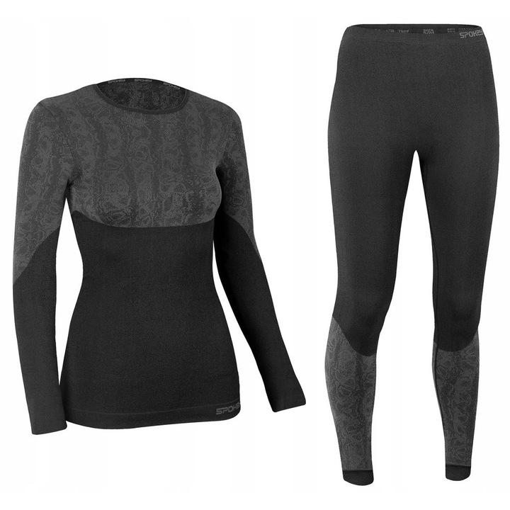 Lenjerie intima termica dama, Spokey, poliester/nylon/elastan, negru/gri