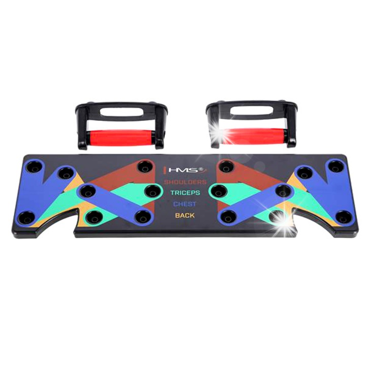 Многофункционална дъска за лицеви опори HMS PU10, 4 цвята, размери 18,3x60x1,9 см, опора 17,5x6,5x10 см