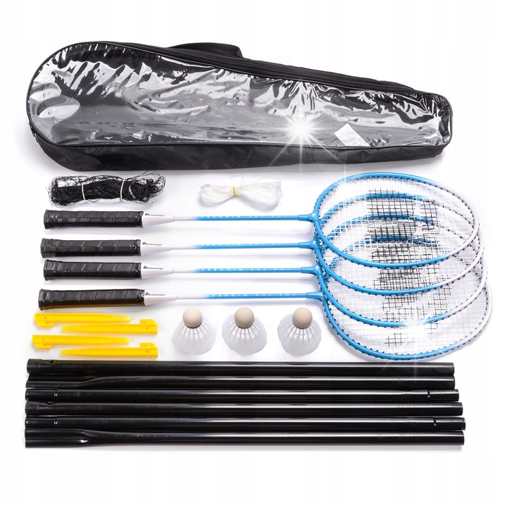 Комплект бадминтон Meteor, 4 ракети, 3 совалки, 195x66см, 110гр, с мрежа и калъф