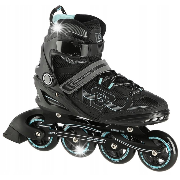 Ролери Nils Extreme, 84 мм, черно-ментов, ABEC-9, комплект за юноши