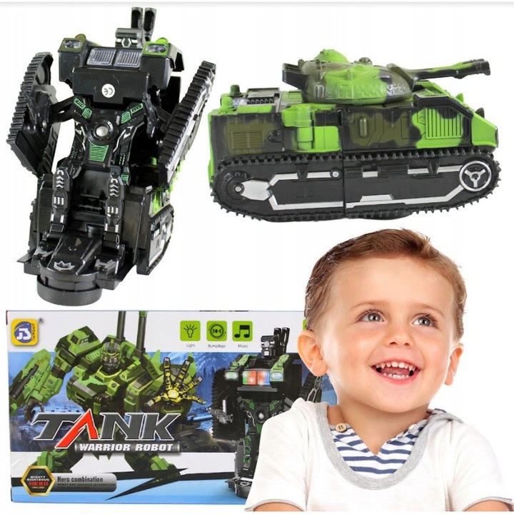 Robot de jucarie, TRIFOX, tanc cu baterii, transformabil, efecte luminoase si sonore, 3 ani+