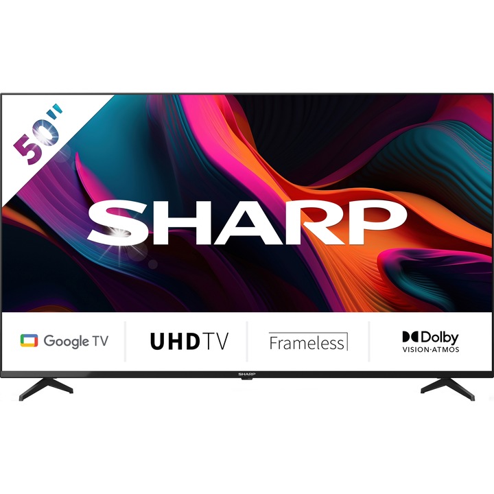 Телевизор LED 50" Sharp 50GL4260E 4K Google TV, Dolby Vision, Dolby Atmos, черен, 111,6x69,3x26,5см