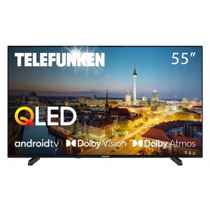 Телевизор 55" Telefunken QLED 4K UHD, HDR, Wi-Fi, Android TV, черен