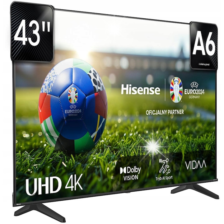 Телевизор LED 43" Hisense 43A6N 4K UHD, Smart TV, Bluetooth, 963x74x560mm