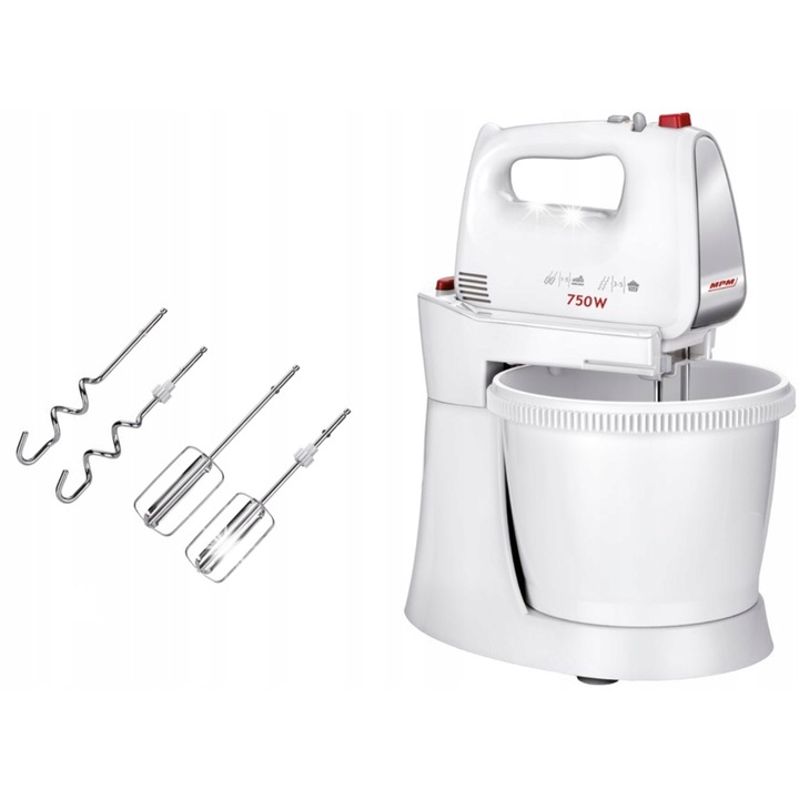 Миксер MPM MMR-20Z 750W 3L с турбо функция, бял, комплект с 2 вида аксесоари