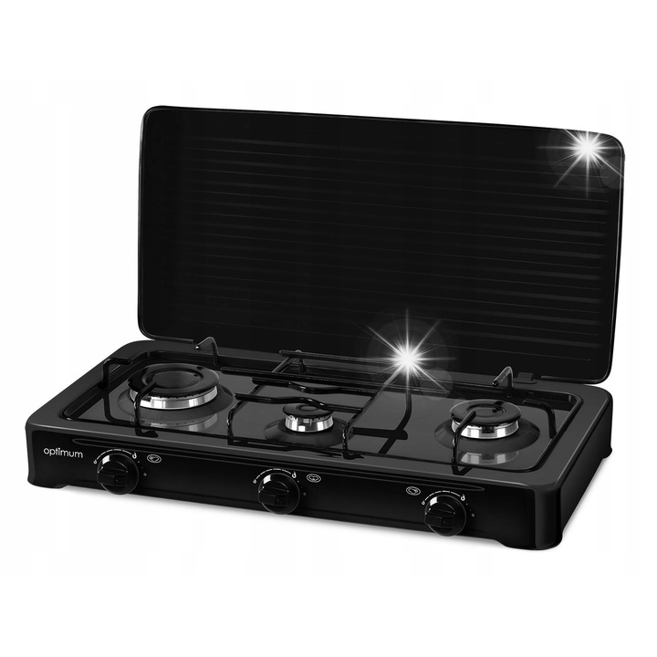 Газов котлон с 3 горелки Optimum KG 1013, емайлиран метален корпус, захранване с пропан-бутан, с капак