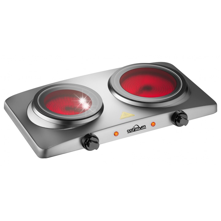 Електрически керамичен плот Optimum, 2 зони, 1200W+800W, инокс, 48x27x8cm
