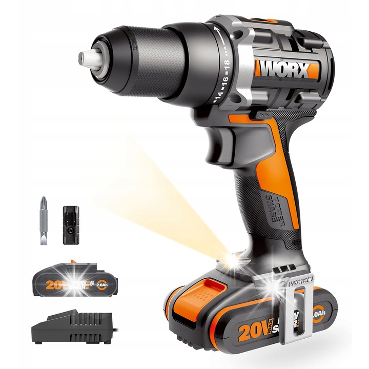 Акумулаторна безчеткова бормашина/винтоверт Worx WX102 20V 60Nm 13мм с LED, 1,1кг