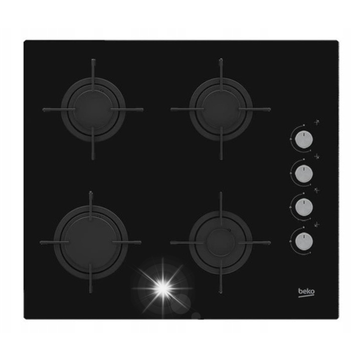 Газов плот Beko 4 горелки, стъкло, 60см, черен