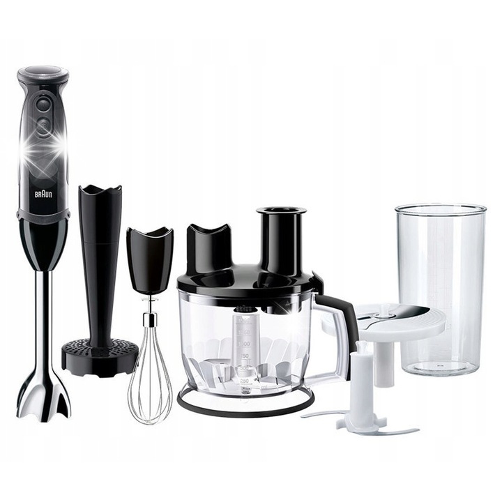 Пасатор Braun MQ 5277, 1000 W, 21 скорости, черен, комплект с купа 600 мл, бъркалка от неръждаема стомана и кухненски робот 1,5 л