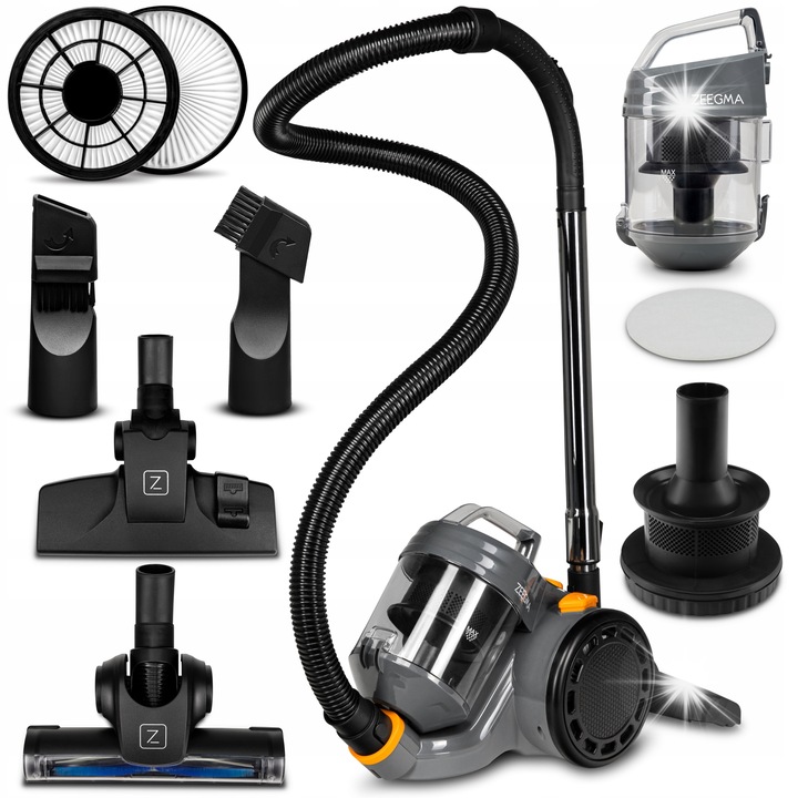 Прахосмукачка без торба Zeegma Zonder Base Jet, 4000W, 2L, Турбо четка, HEPA филтър, 5м кабел
