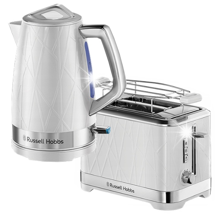 Russell Hobbs vízforraló és kenyérpirító készlet, fehér, 1,7L, 2400W, 1060W