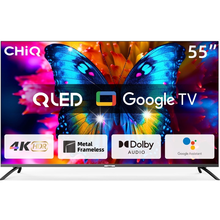 Телевизор 55" CHiQ U55QM8E QLED 4K UHD, HDR10, DBX-TV, Dolby Audio, черен