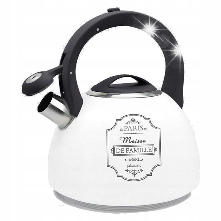 Ретро чайник Maestro MR-1324, 2,5л, инокс, бял, за всички източници на топлина