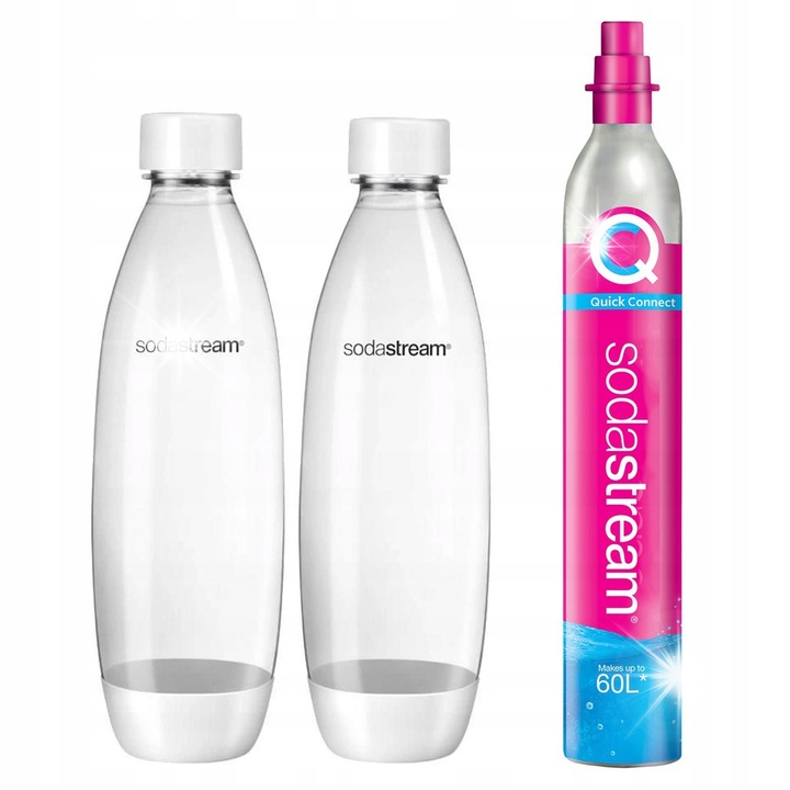 Комплект SodaStream 2 бели бутилки Fuse + цилиндър, устойчиви на високи температури, съвместими със съдомиялна машина