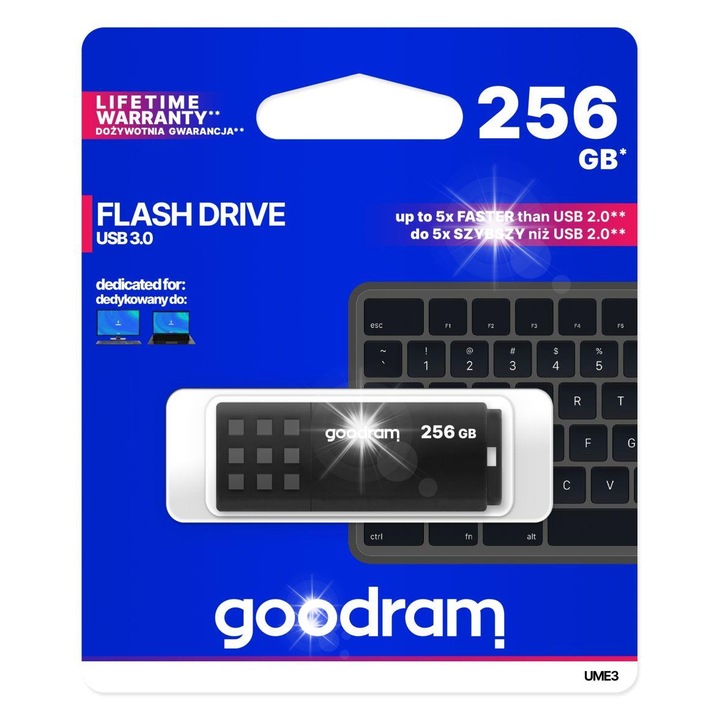 Флашка 256GB UME3, USB 3.0, черна, 55x21мм