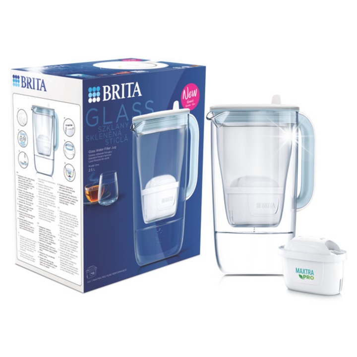Кана филтрираща Brita, модел Glass, 2,5л, 193x138x277мм, бял, син