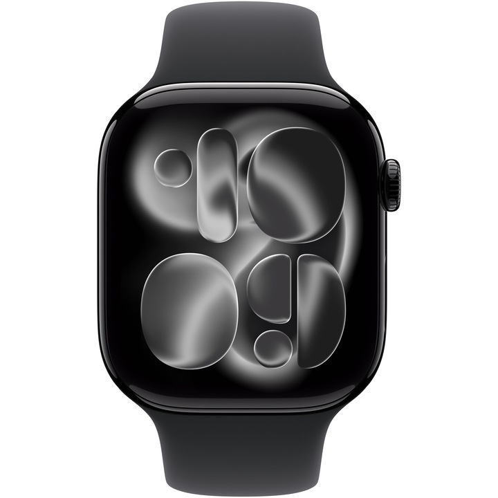 Apple Watch 11 GPS, Carcasa Jet Black Aluminium 46mm, Black Sport Band - M/L