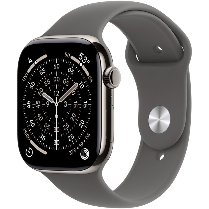 Apple Watch 11 GPS + Cellular, Корпус Natural Titanium 42mm, Stone Grey Sport Band - M/L